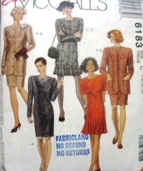 6183 LONG JACKET,DRESS LOWER PLEATS OR NOT PATTERN 8-20 4 SZS